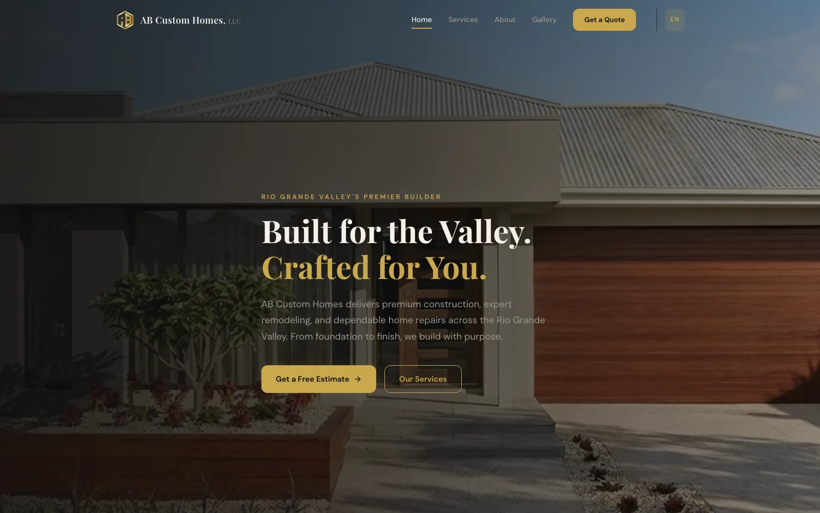 AB Custom Homes website screenshot