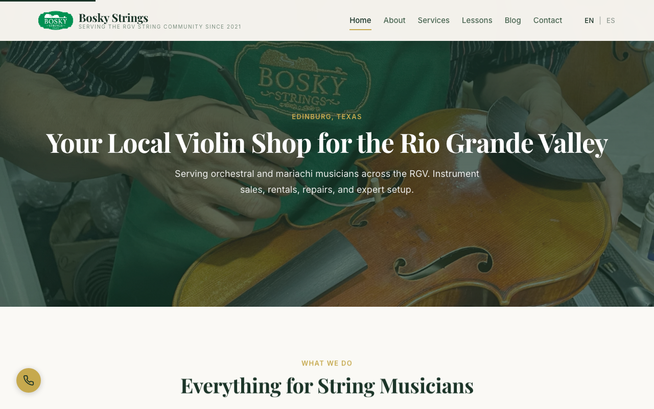 Bosky Strings website screenshot