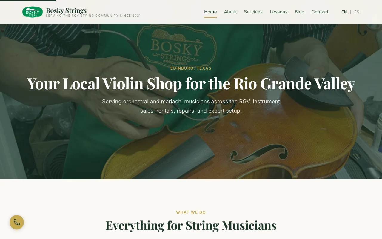 Bosky Strings website screenshot